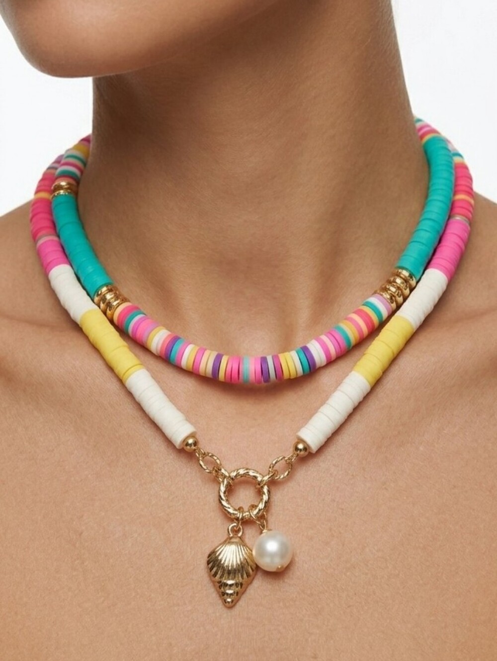 Fashion Jewelry Pink Teal Yellow White Multicolor Beaded Charm Necklace